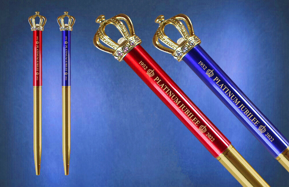 Queen Elizabeth ll 70th Platinum Jubilee Gold Crown Ballpoint Pen Gift Souvenir