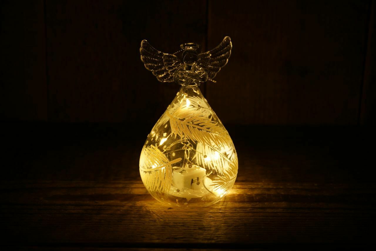 Christmas Light Up Glass Angel Festive Ornament Display Tree Decoration Gift
