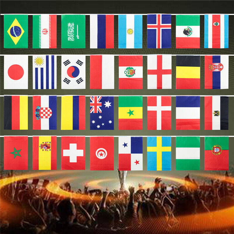 10m World Cup Football Fabric Bunting Team Flags Street Party Banner 2022 NEW
