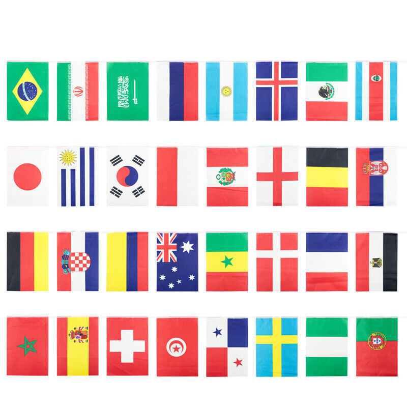 10m World Cup Football Fabric Bunting Team Flags Street Party Banner 2022 NEW