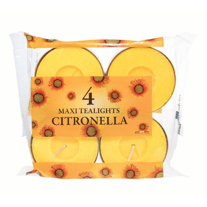 4 x Citronella Maxi Tealight Candles Mosquito Fly Insect Repeller Fragranced - The Novelty Gift Shop