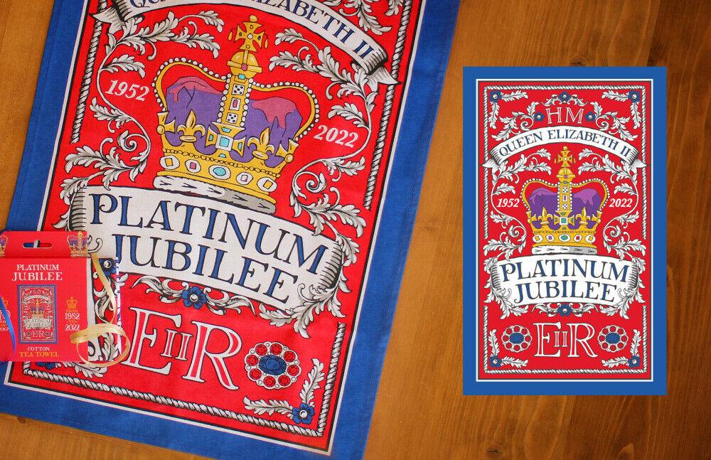 2022 Queen Elizabeth II Platinum Jubilee 70 Cotton Crown Tea Towel Gift Souvenir - The Novelty Gift Shop