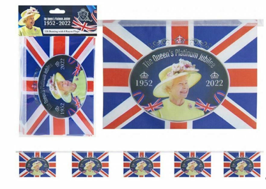 Large Queens 70th Platinum Jubilee Union Jack Flag Bunting Banner Party Flags 6m