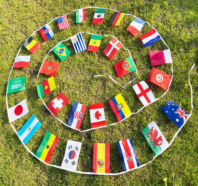 10m World Cup Football Fabric Bunting Team Flags Street Party Banner 2022 NEW