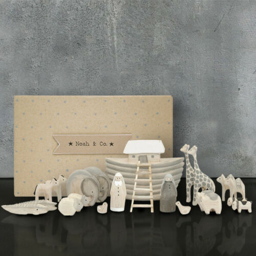 East of India Natural Hand Carved Noah's Ark Set Christening Gift Baby Keepsake