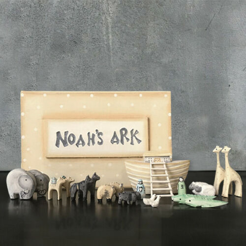 East of India Hand Carved Painted Noah's Ark Set Christening Gift Baby Keepsake