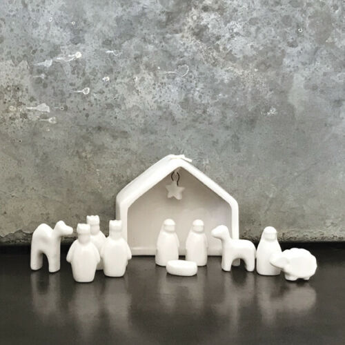 Gorgeous Porcelain Nativity Boxed Set/Scene East of India Xmas Ornament New
