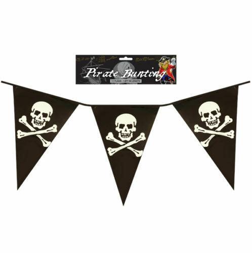 12FT Bunting Flags Party Skull & Crossbones Plastic Banner Childrens Adult Theme - The Novelty Gift Shop