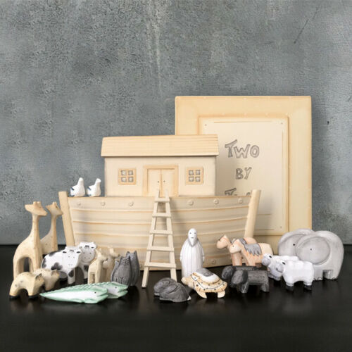 Large East of India Hand Carved Noah's Ark Set Christening Gift Baby Keepsake