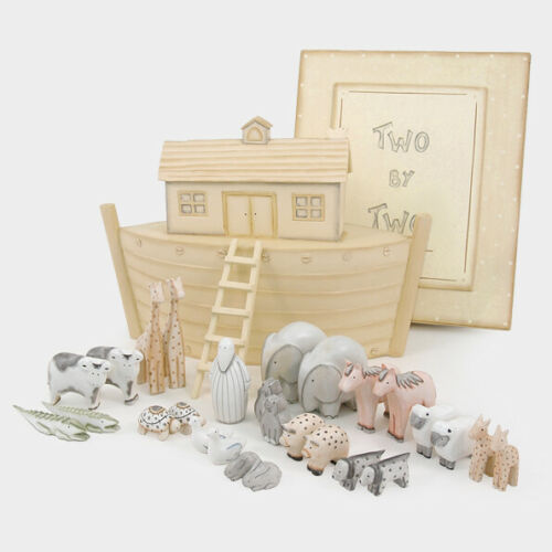Large East of India Hand Carved Noah's Ark Set Christening Gift Baby Keepsake