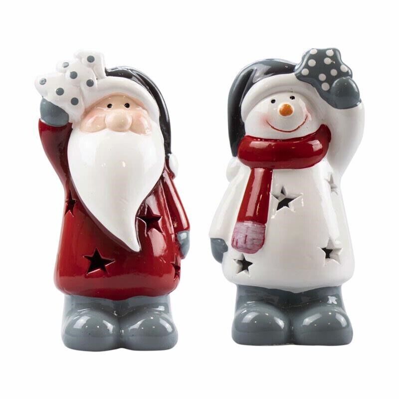 Christmas LED Light up Ceramic Snowman Santa Scene Festive Decorations Ornaments