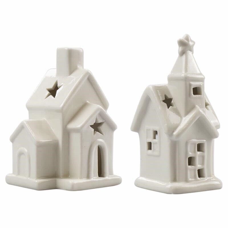 Christmas LED Light up Ceramic Church House Scene Festive Decorations Ornaments