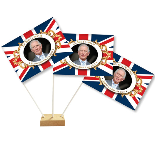 King Charles III Coronation Hand Waving Flags - Set of 10
