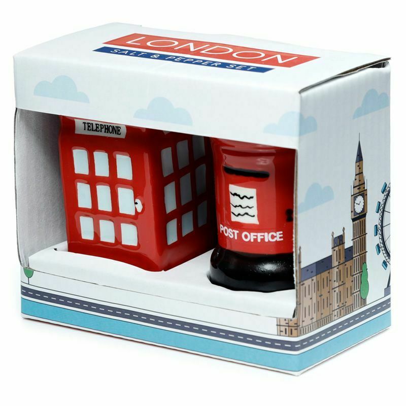 London Red Post Box Telephone Box Salt & Pepper Ceramic Figure Gift Boxed Set