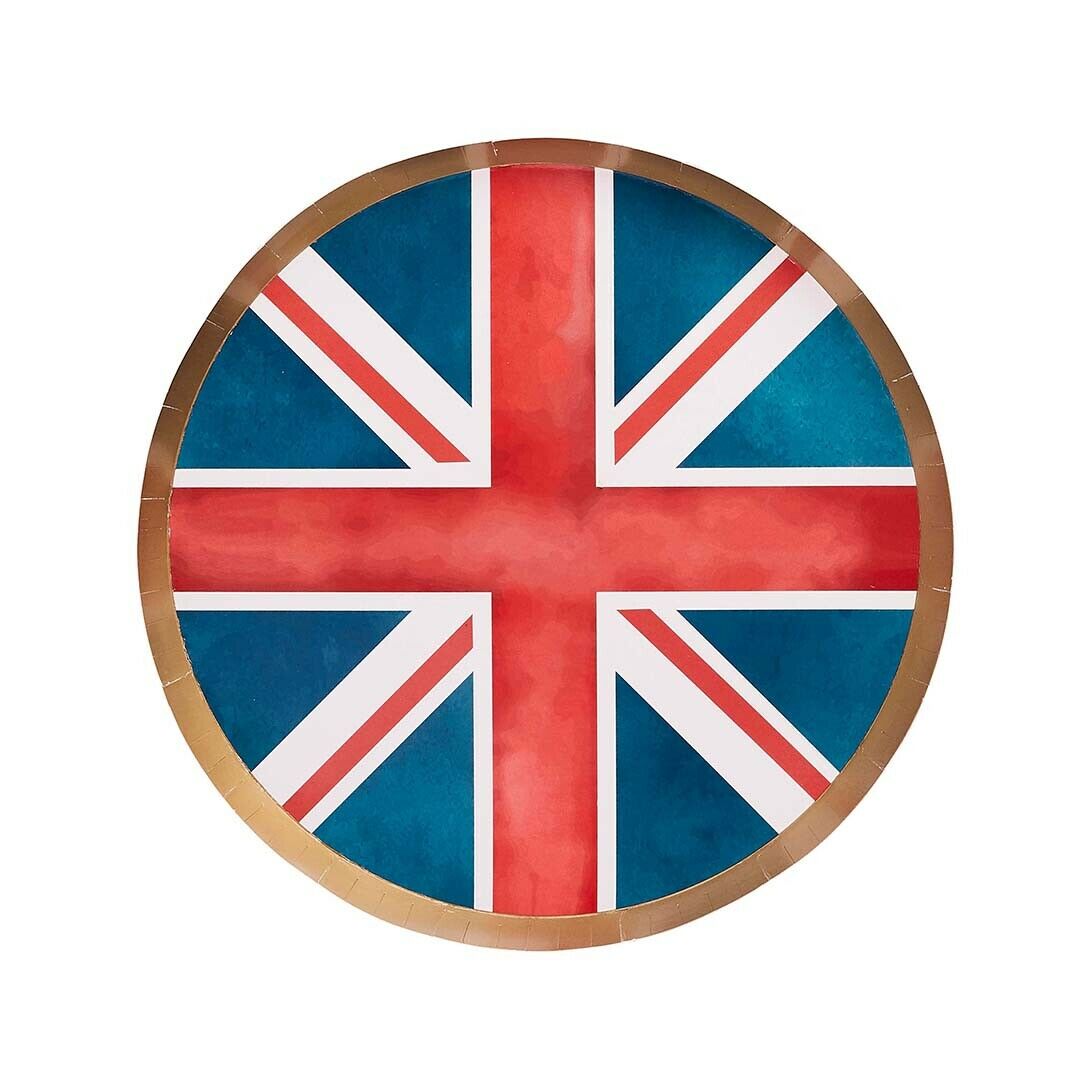 Queens Platinum Jubilee Union Jack Paper Plates Gold Foiling Party Tableware