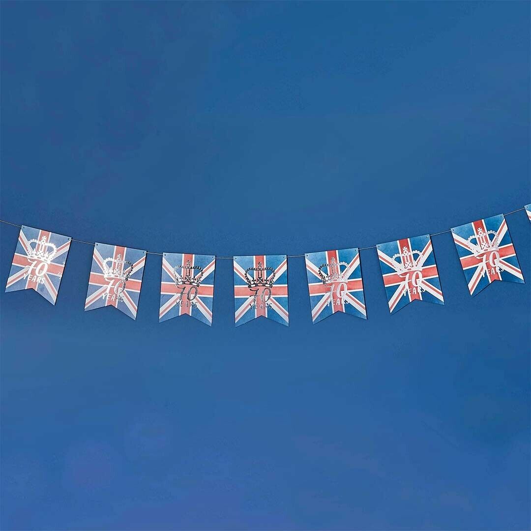 Queens 70 Platinum Jubilee British Union Jack Foiled Flag Banner Bunting Flags