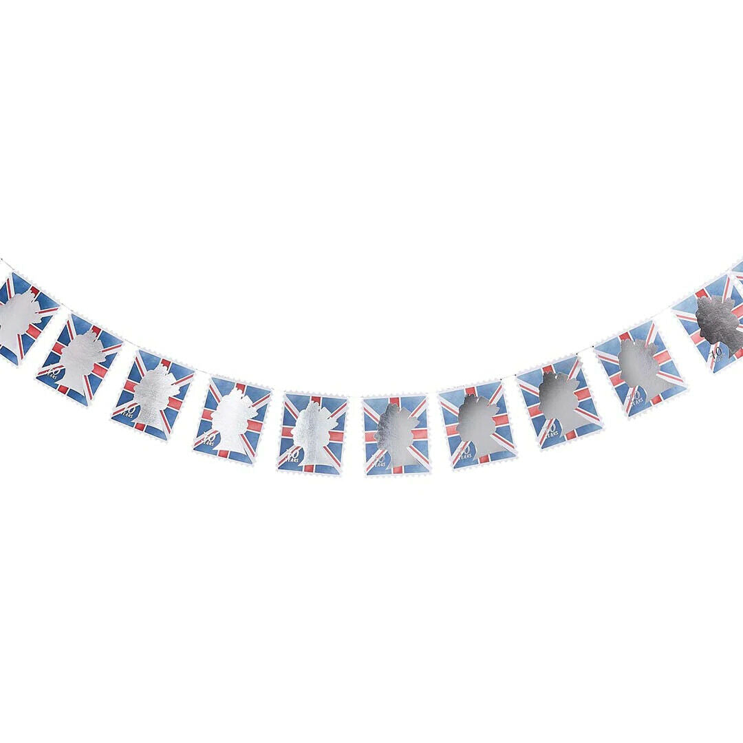 Queens 70 Platinum Jubilee British Union Jack Foiled Flag Banner Stamp Bunting