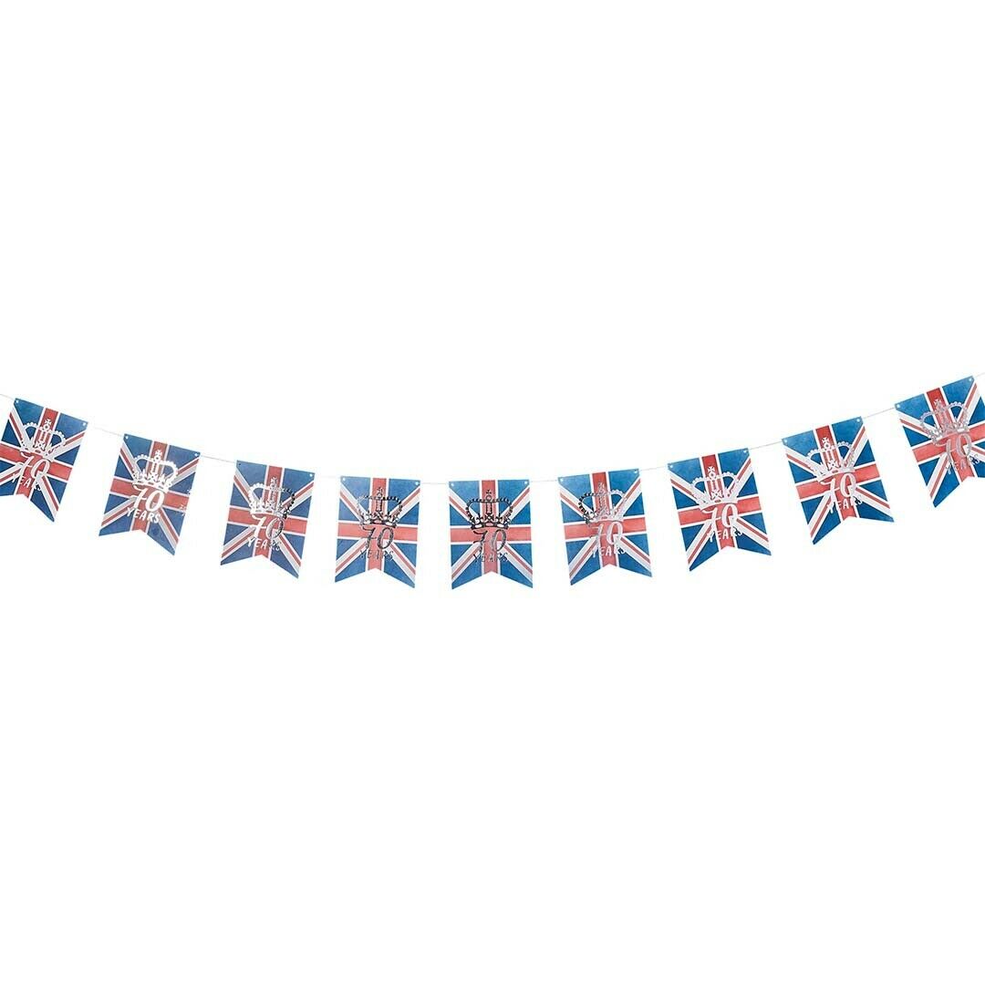 Queens 70 Platinum Jubilee British Union Jack Foiled Flag Banner Bunting Flags