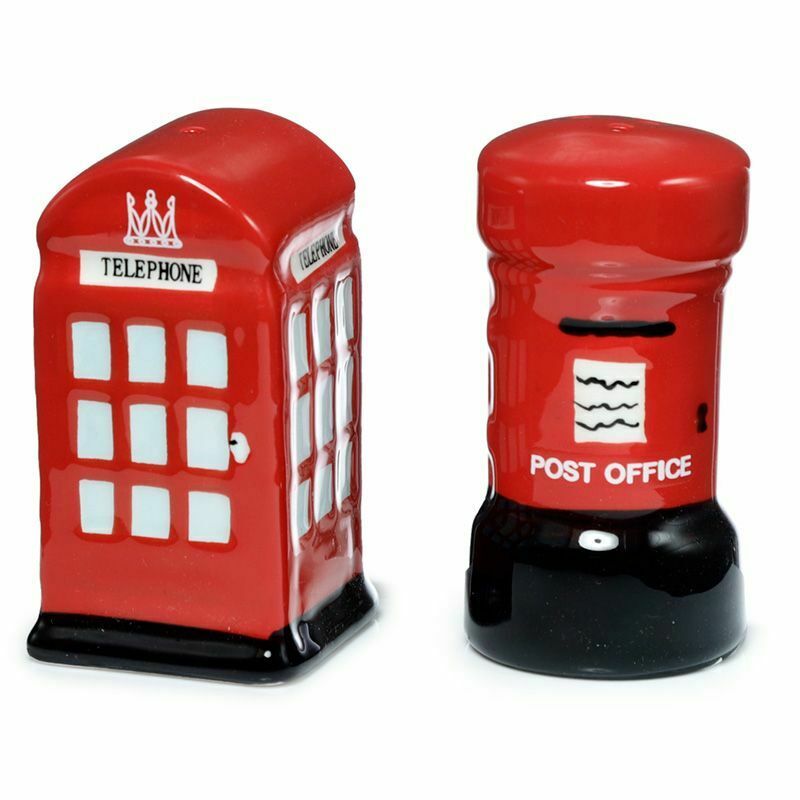 London Red Post Box Telephone Box Salt & Pepper Ceramic Figure Gift Boxed Set