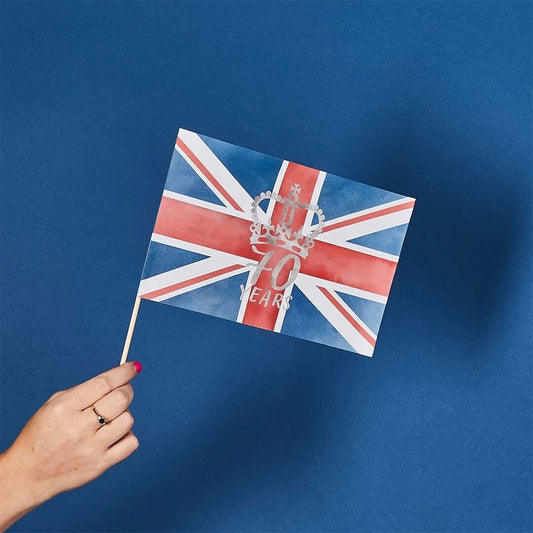 Queen's Platinum Jubilee Logo Union Jack Table Decoration Street Party Hand Flag