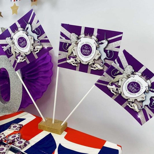 Queen's Platinum Jubilee Logo Union Jack Table Decoration Street Party Hand Flag