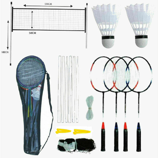 Professional Badminton Set 4 Player Racket Shuttlecock Poles Net Bag Garden Game