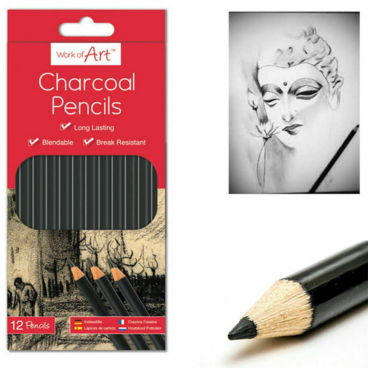 12 Charcoal Art Pencils Drawing Painting Sketching Long Lasting Break Resistant - The Novelty Gift Shop 
