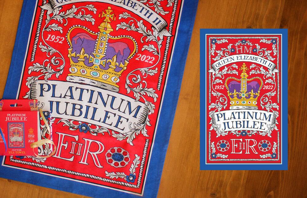 2022 Queen Elizabeth II Platinum Jubilee 70 Cotton Crown Tea Towel Gift Souvenir - The Novelty Gift Shop 