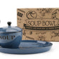 Natural Coloured Ceramic Soup Bowls With Spoon & Lid & Bread Plate Gift Box NEW