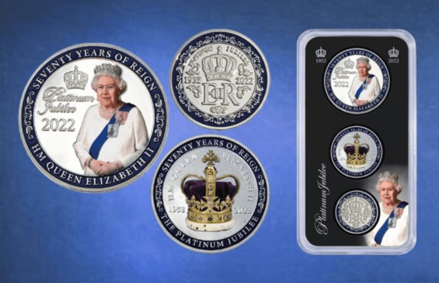 2022 HM Queen Elizabeth Platinum Jubilee Commemorative 3 Coin Set Gift Souvenir - The Novelty Gift Shop 