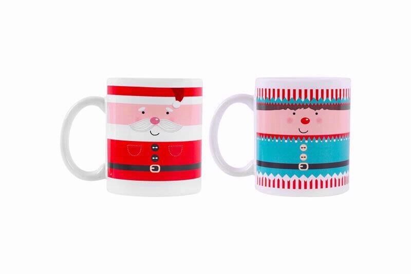 Set of 2 Elf & Santa Mug Set Kids Adult Novelty Christmas Gift Present Brand New