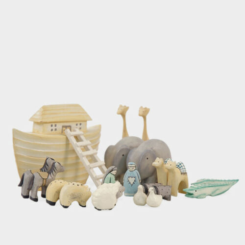 East of India Hand Carved Painted Noah's Ark Set Christening Gift Baby Keepsake