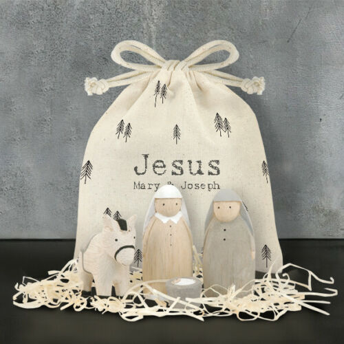Hand Made Wooden Jesus Bag Set Mary & Joseph Figures By East of India Xmas New