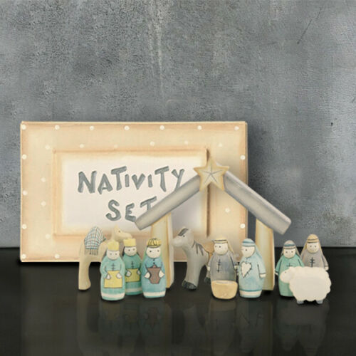 Hand Carved Hand Painted Wooden Nativity Boxed Set/Scene East of India Xmas New