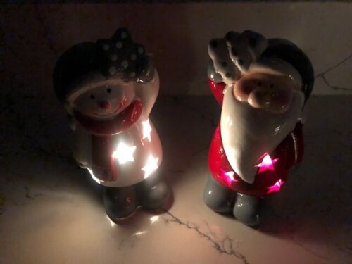 Christmas LED Light up Ceramic Snowman Santa Scene Festive Decorations Ornaments