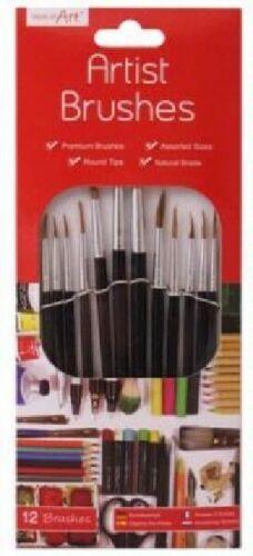 12 Artist Round Tip Paint Brushes Set Professional Brush Kids Arts & Crafts NEW - The Novelty Gift Shop 