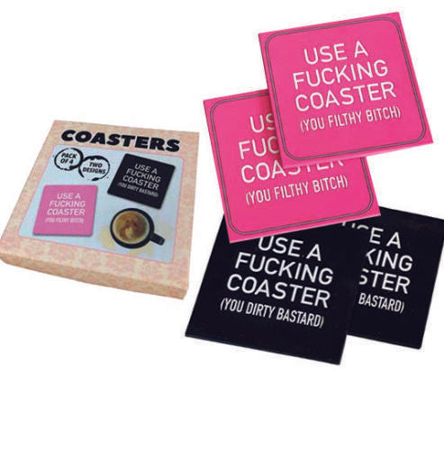 Set of 4 Novelty Rude Joke Fun Slogan Coasters Gift Coffee Table Mat Xmas Gift